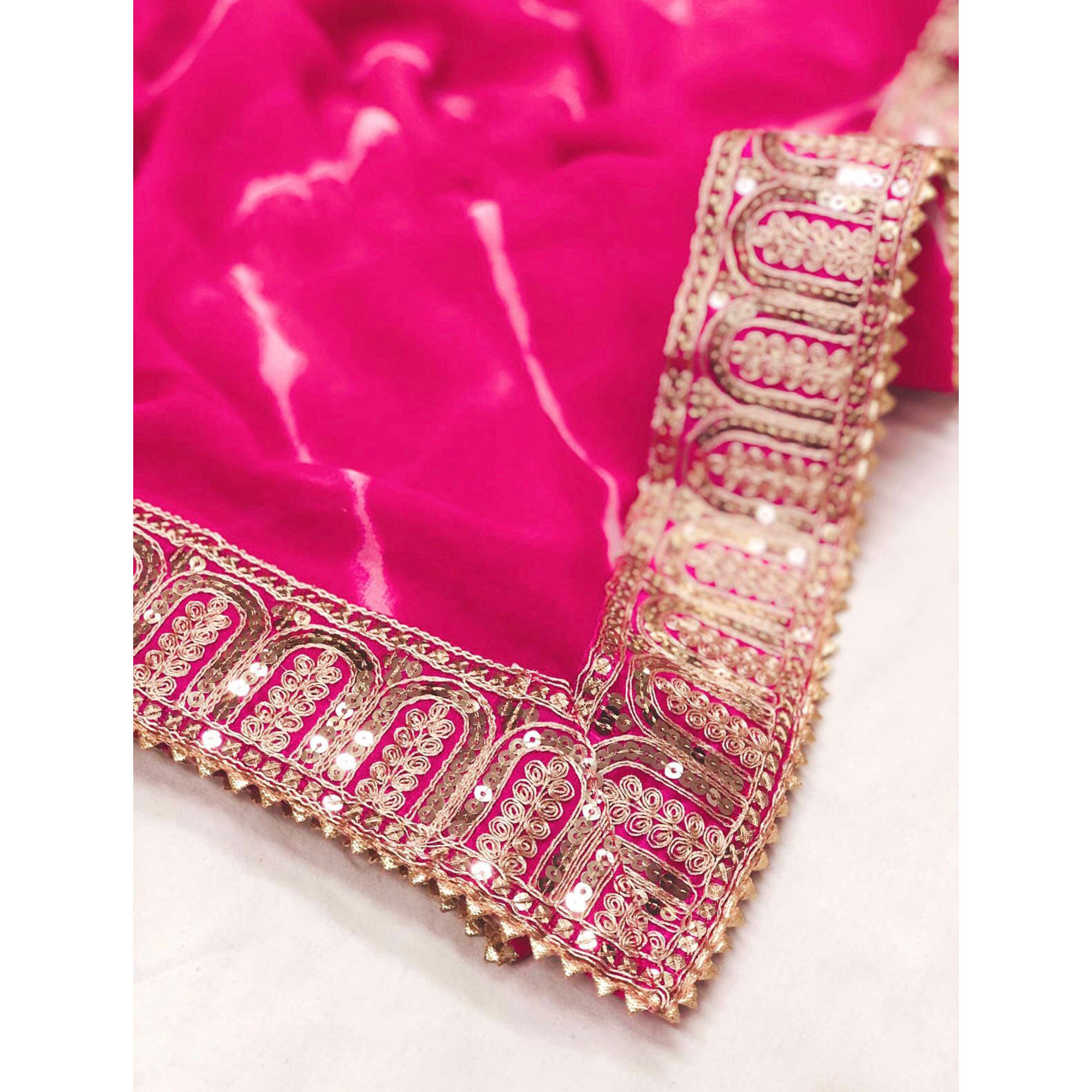 Pink Printed With Sequins Embroidered Border Georgette Saree