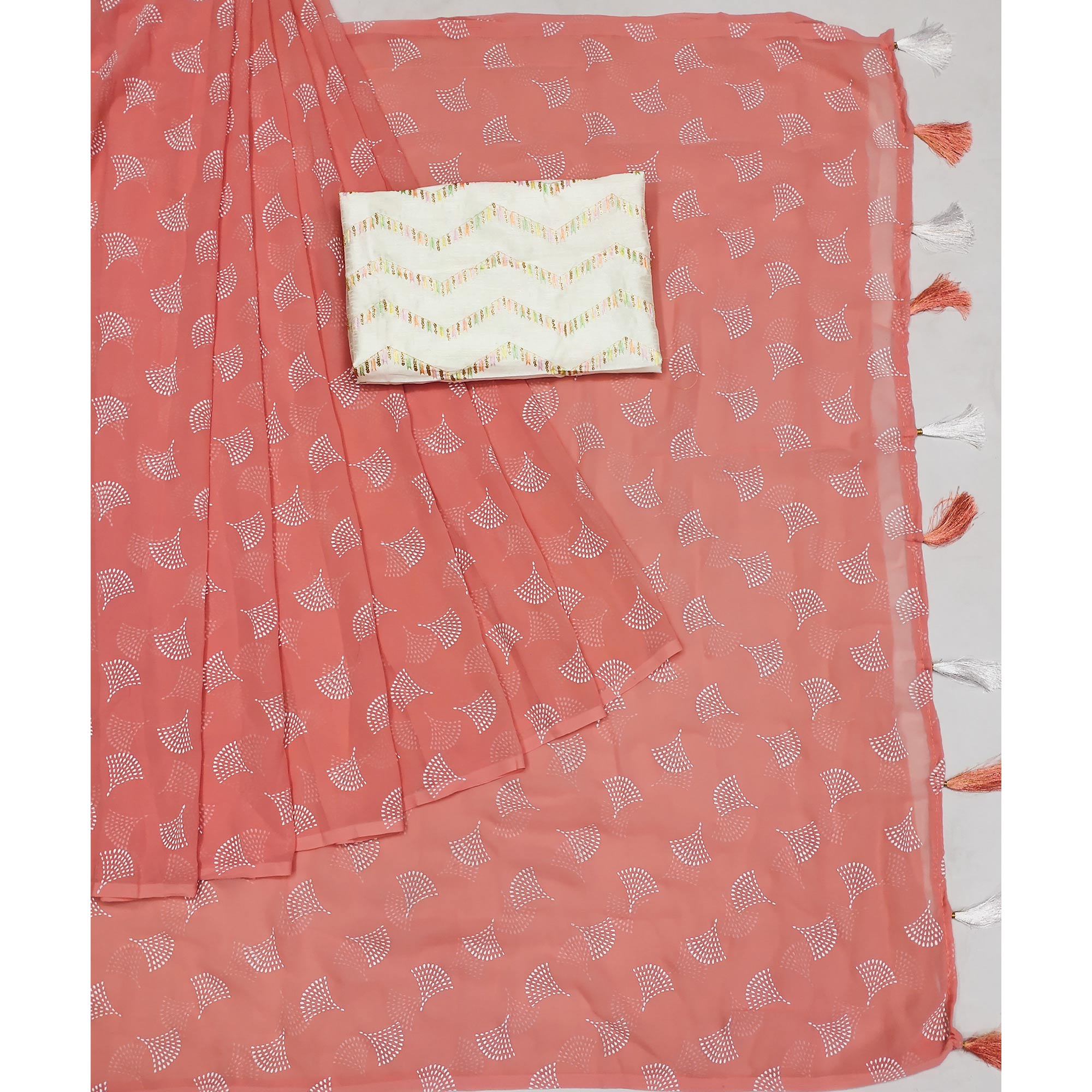 Peach Foil Printed Georgette Saree