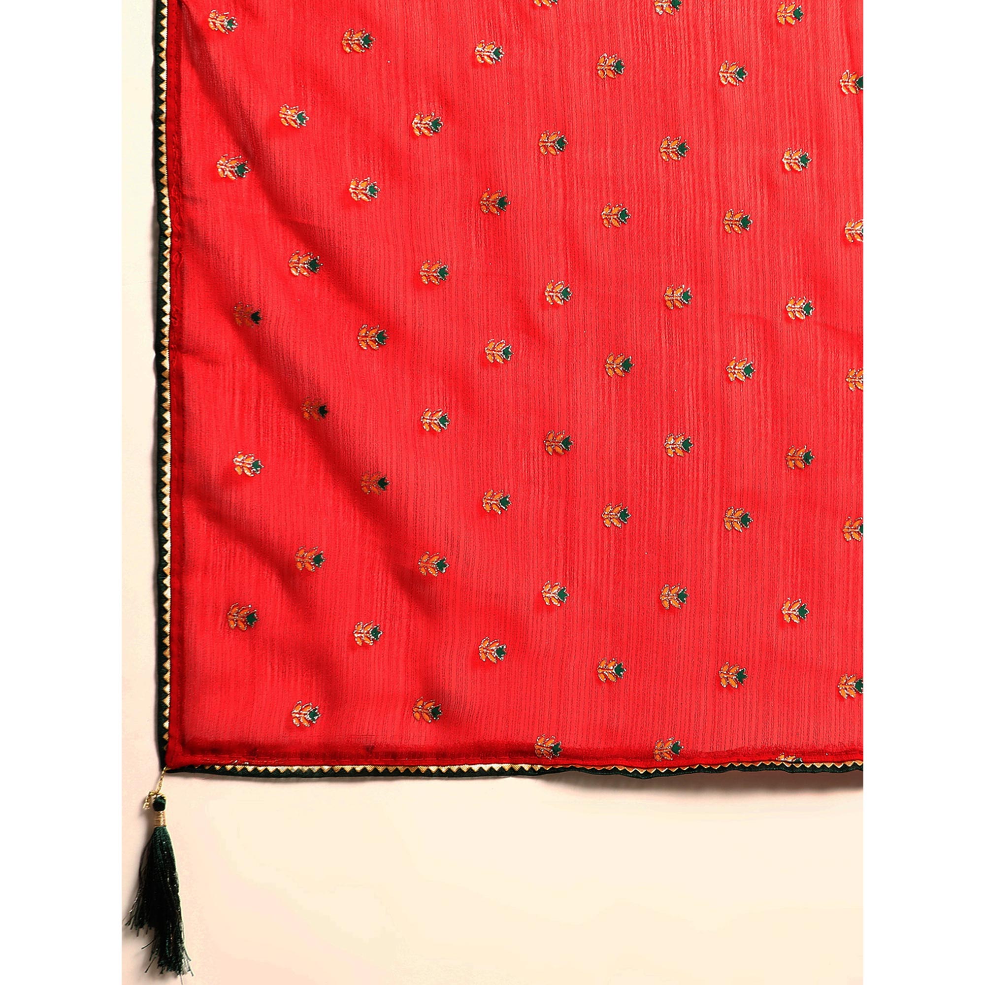 Red Embroidered Chiffon Saree