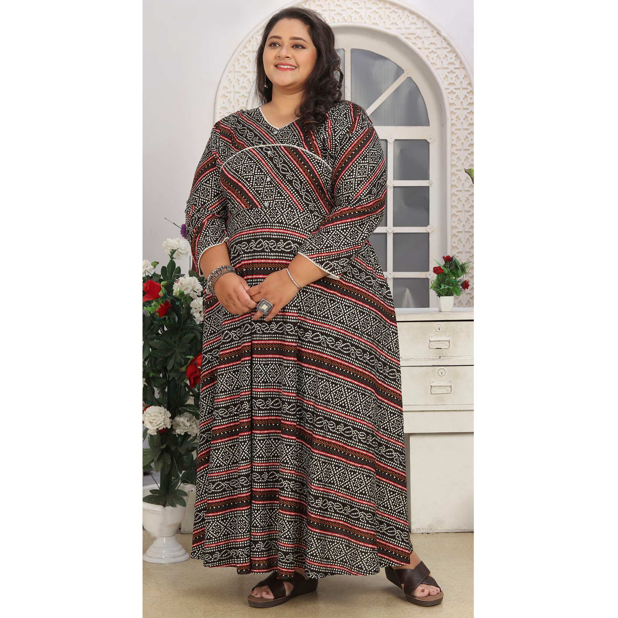 Black Bandhani Printed Rayon Long Kurti