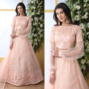 Pink Floral Embroidered Net Lehenga Choli