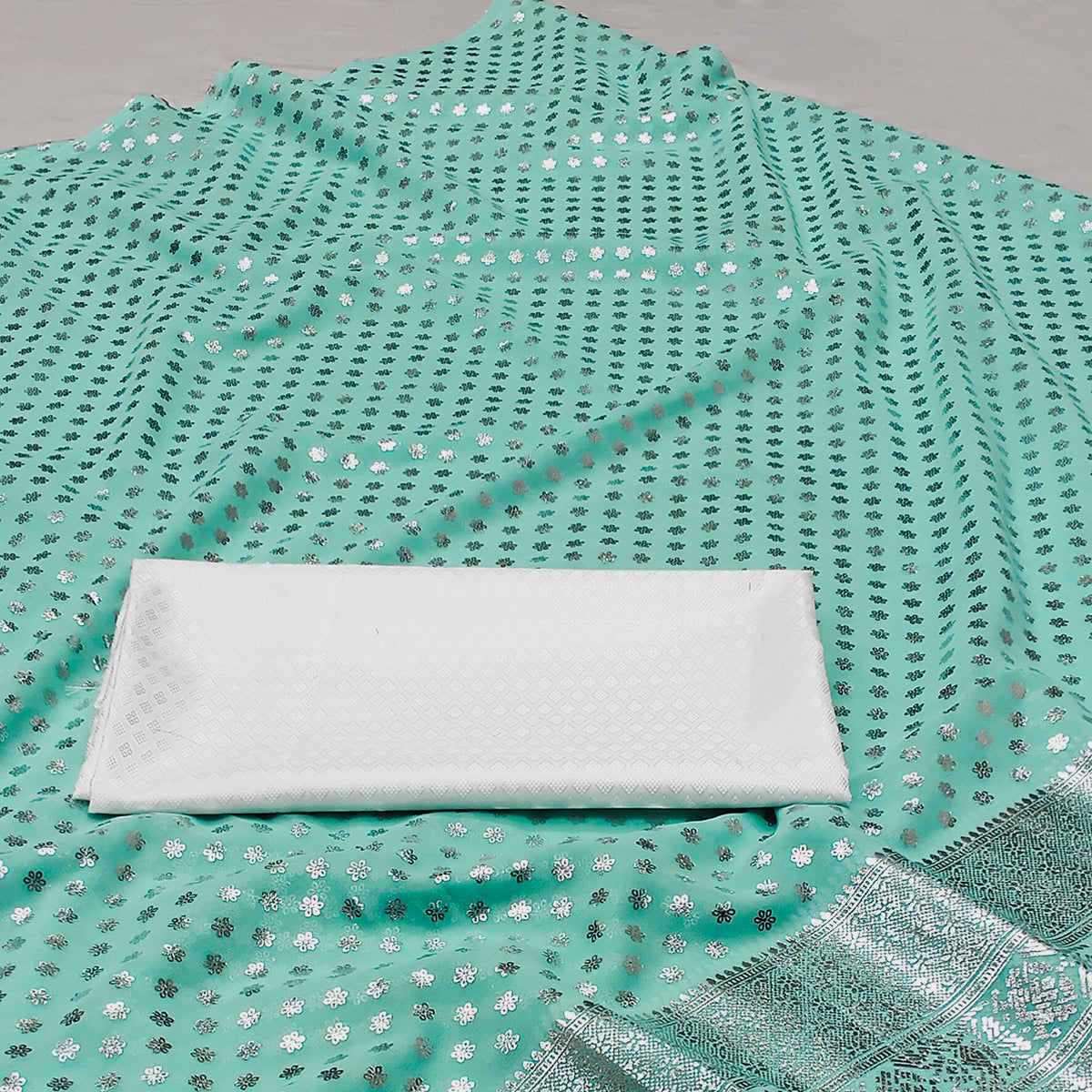 Sea Green Foil Printed Georgette Saree