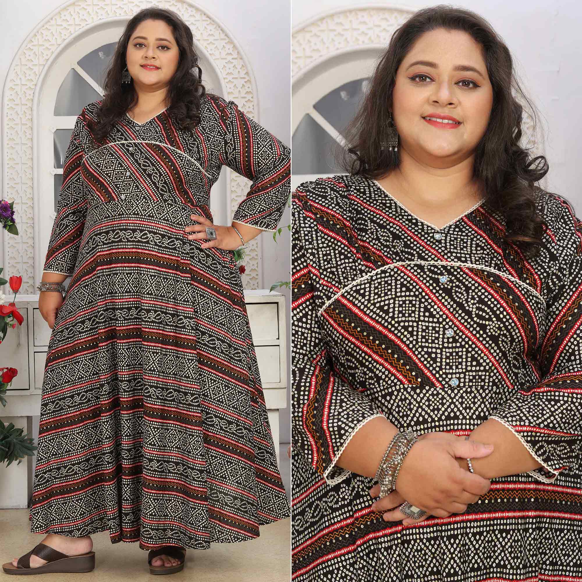 Black Bandhani Printed Rayon Long Kurti