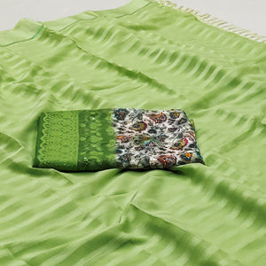 Green Checks Pattern Satin Saree