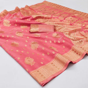 Gajari Pink Woven Jacquard Saree