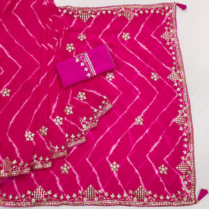 Pink Printed With Gota Work Georgette Saree