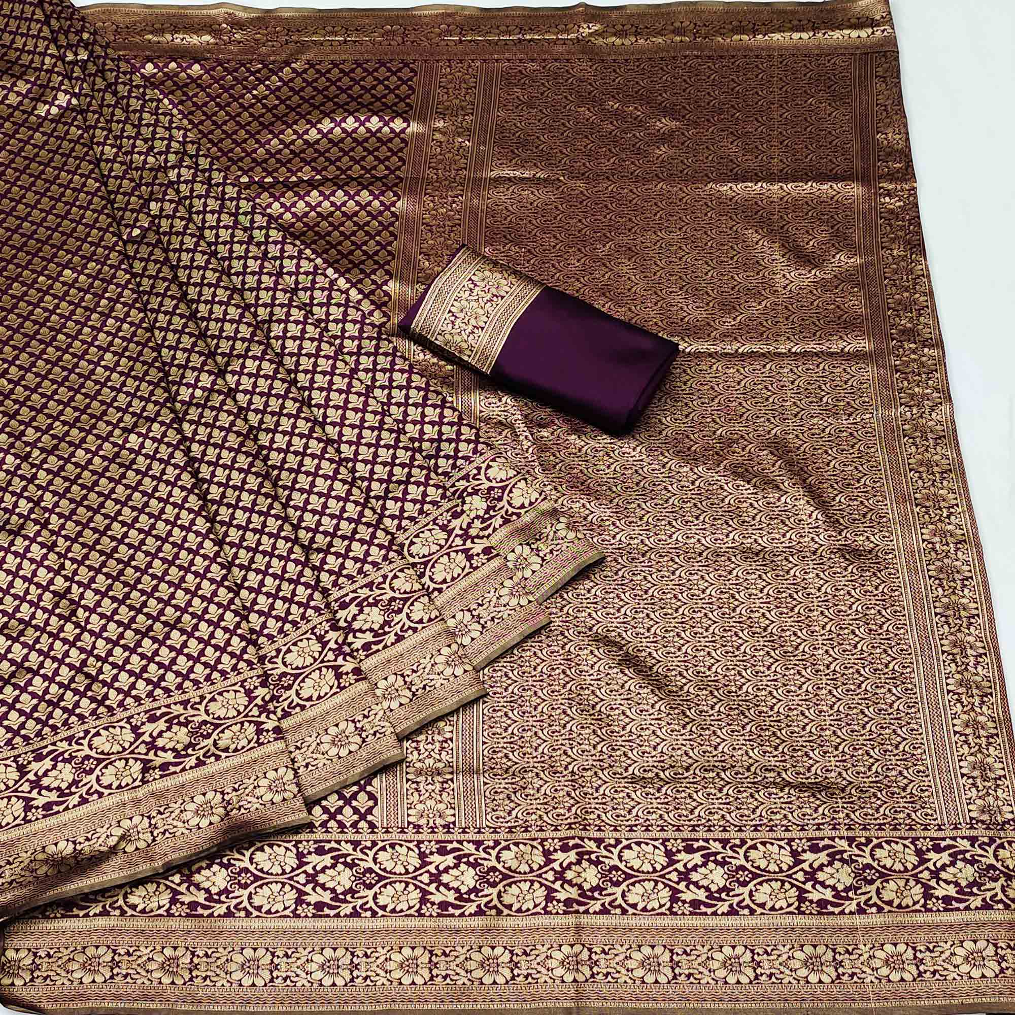 Purple Woven Cotton Silk Saree