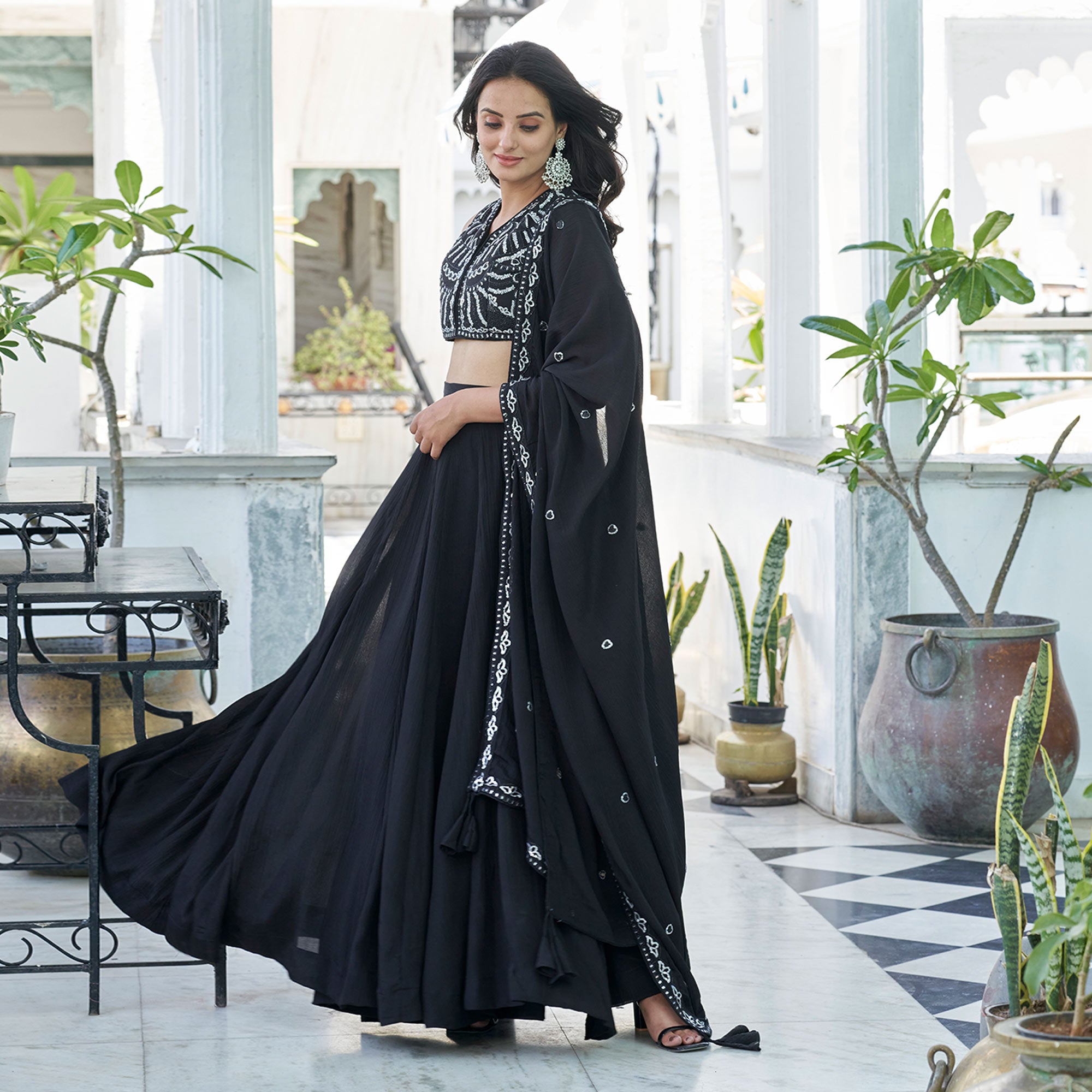 Black Sequins Embroidered Chiffon Lehenga Choli