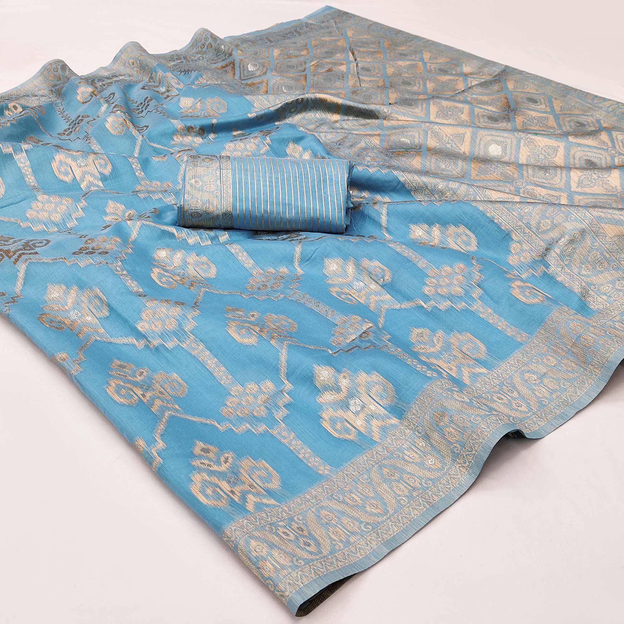 Blue Woven Jacquard Saree