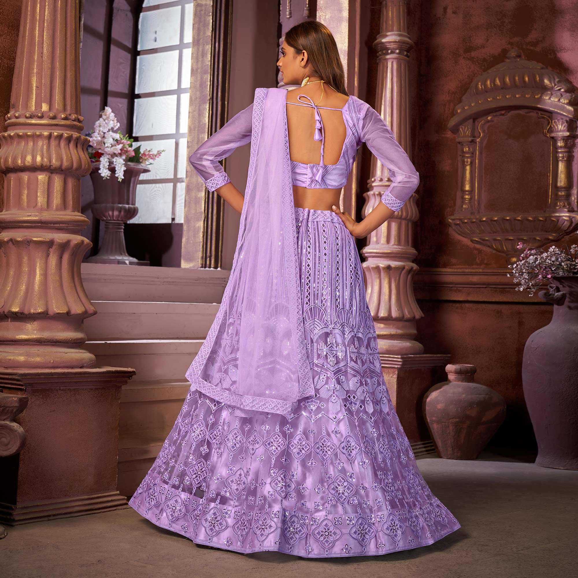 Violet Sequins Embroidered Netted Lehenga Choli - Image 6