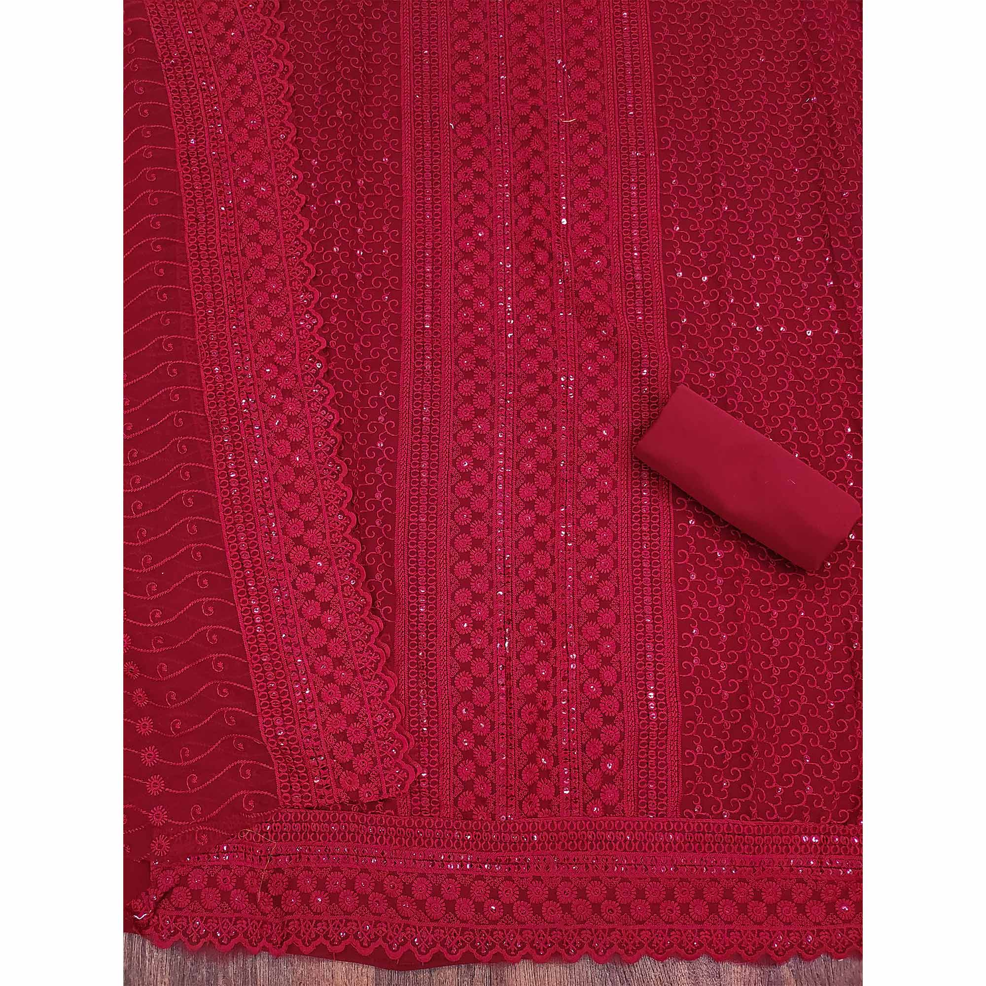 Maroon Lucknowi Embroidered Georgette Suit