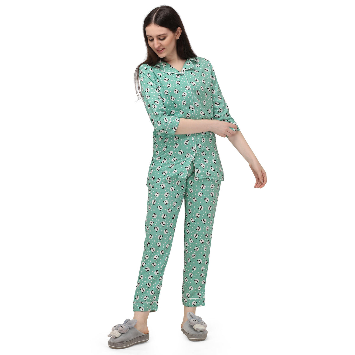 Green Casual Wear Printed Rayon Night Suit - Image 4