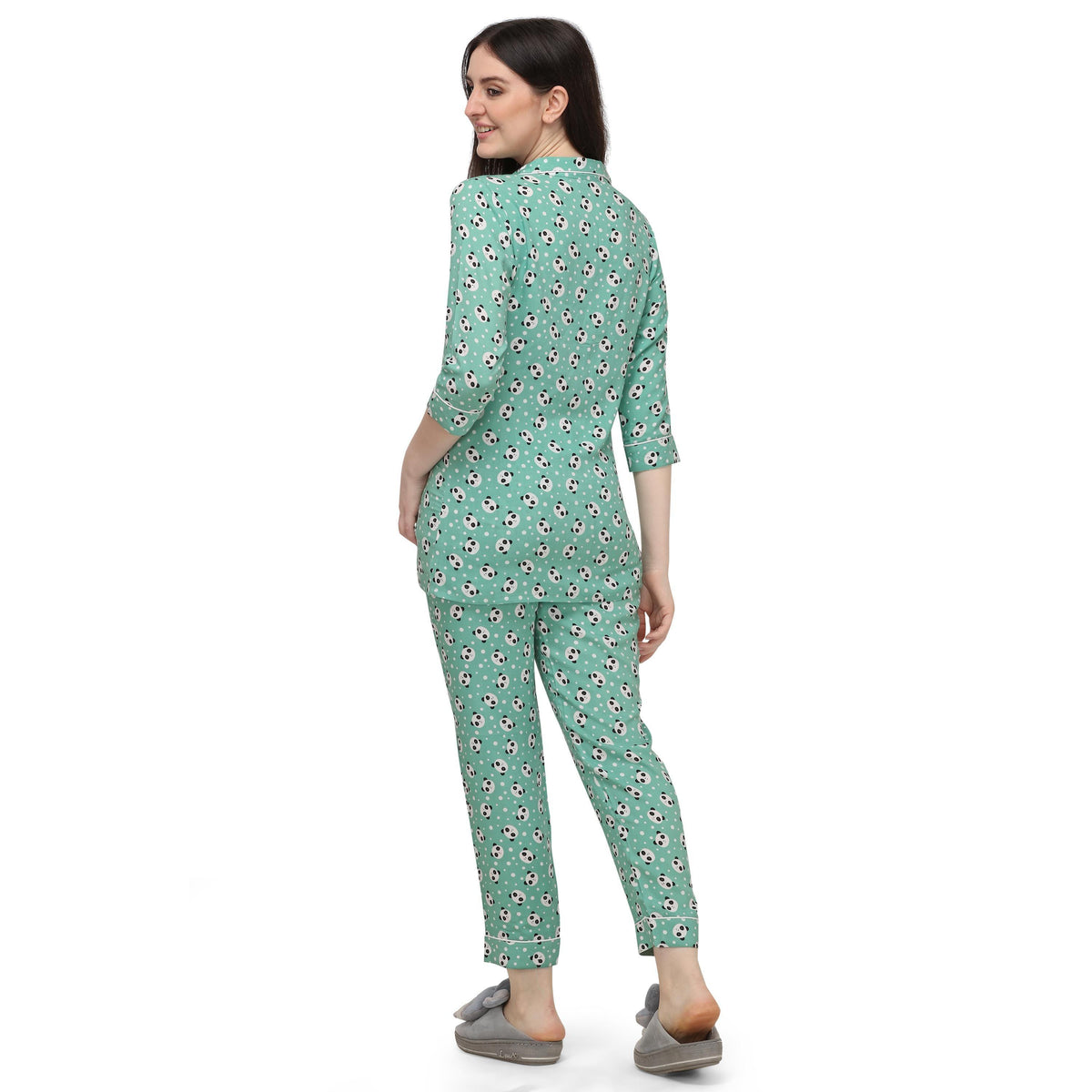 Green Casual Wear Printed Rayon Night Suit - Image 2