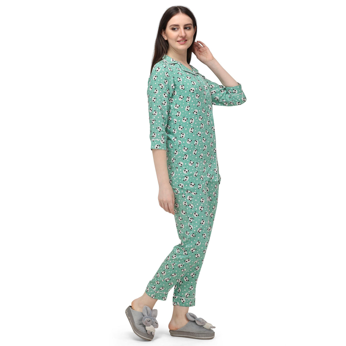 Green Casual Wear Printed Rayon Night Suit - Image 3