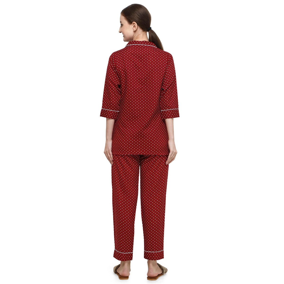 Maroon Casual Wear Printed Rayon Night Suit - Image 3