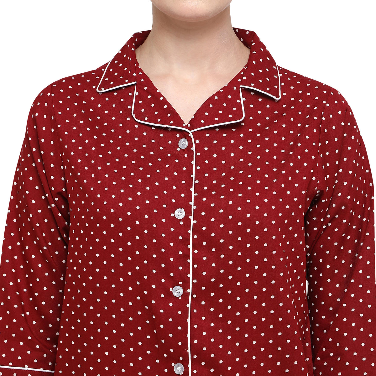 Maroon Casual Wear Printed Rayon Night Suit - Image 4