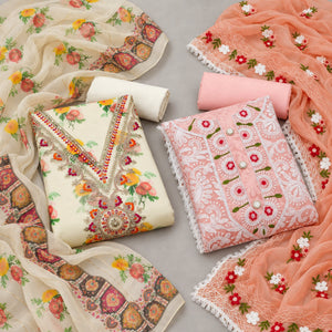 Peachmode Chanderi Occasion Duo - Unstitched Dress Materials (Pack of 2) — both products together in one studio