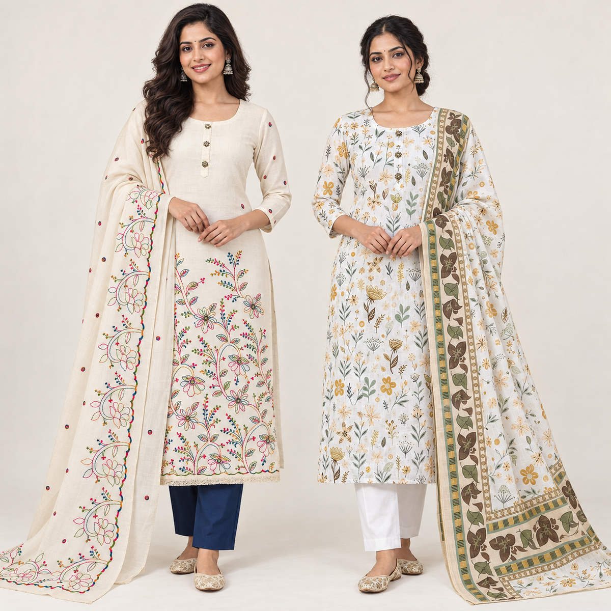 Peachmode Navy Floral & White Cotton Duo - all 2 included products shown together