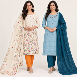Peachmode Cream Orange & Sky Blue Cotton Duo - all 2 included products shown together