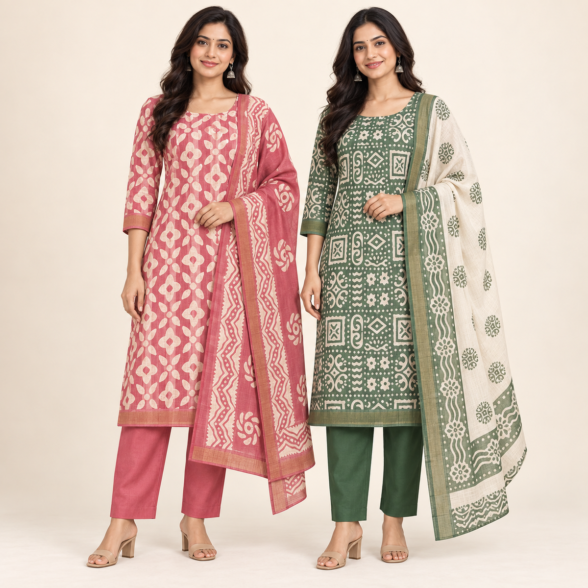 Peachmode Pink & Green Pure Cotton Duo - all 2 included products shown together