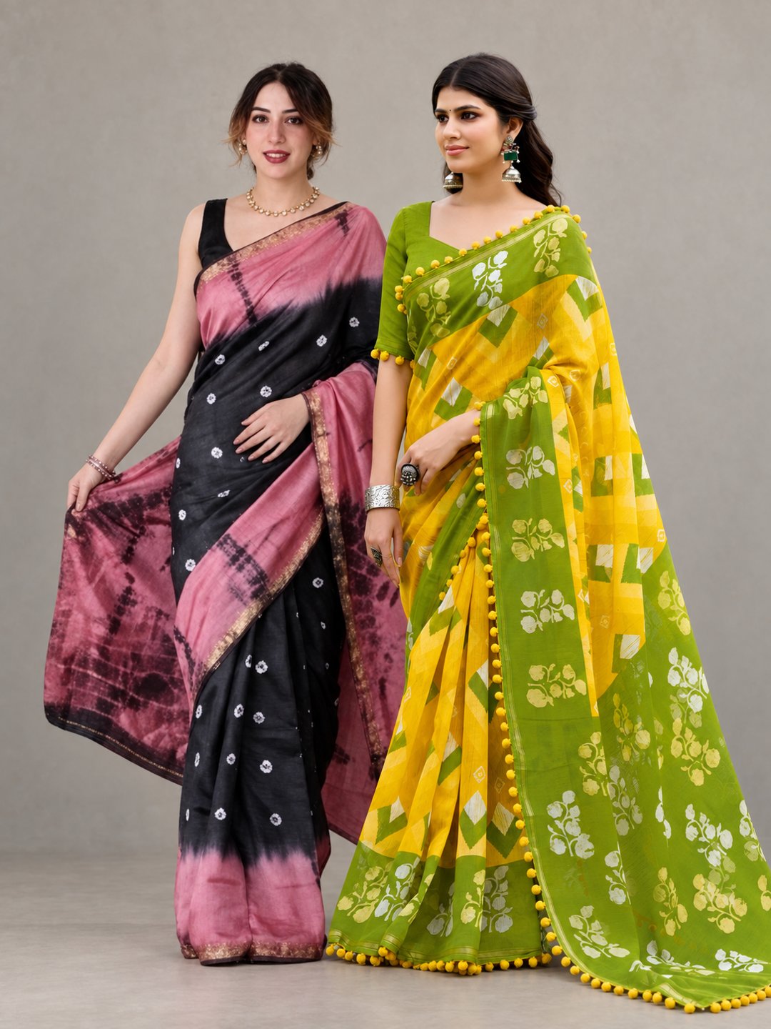Peachmode Cotton Print Duo - Sarees (Pack of 2) — both products together in one studio