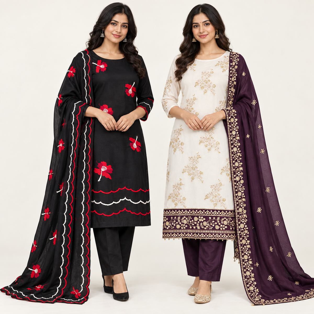 Peachmode Black Red & Offwhite Purple Festive Duo - all 2 included products shown together