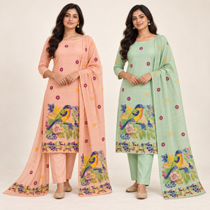 Peachmode Peach & Mint Jamdani Cotton Duo - all 2 included products shown together