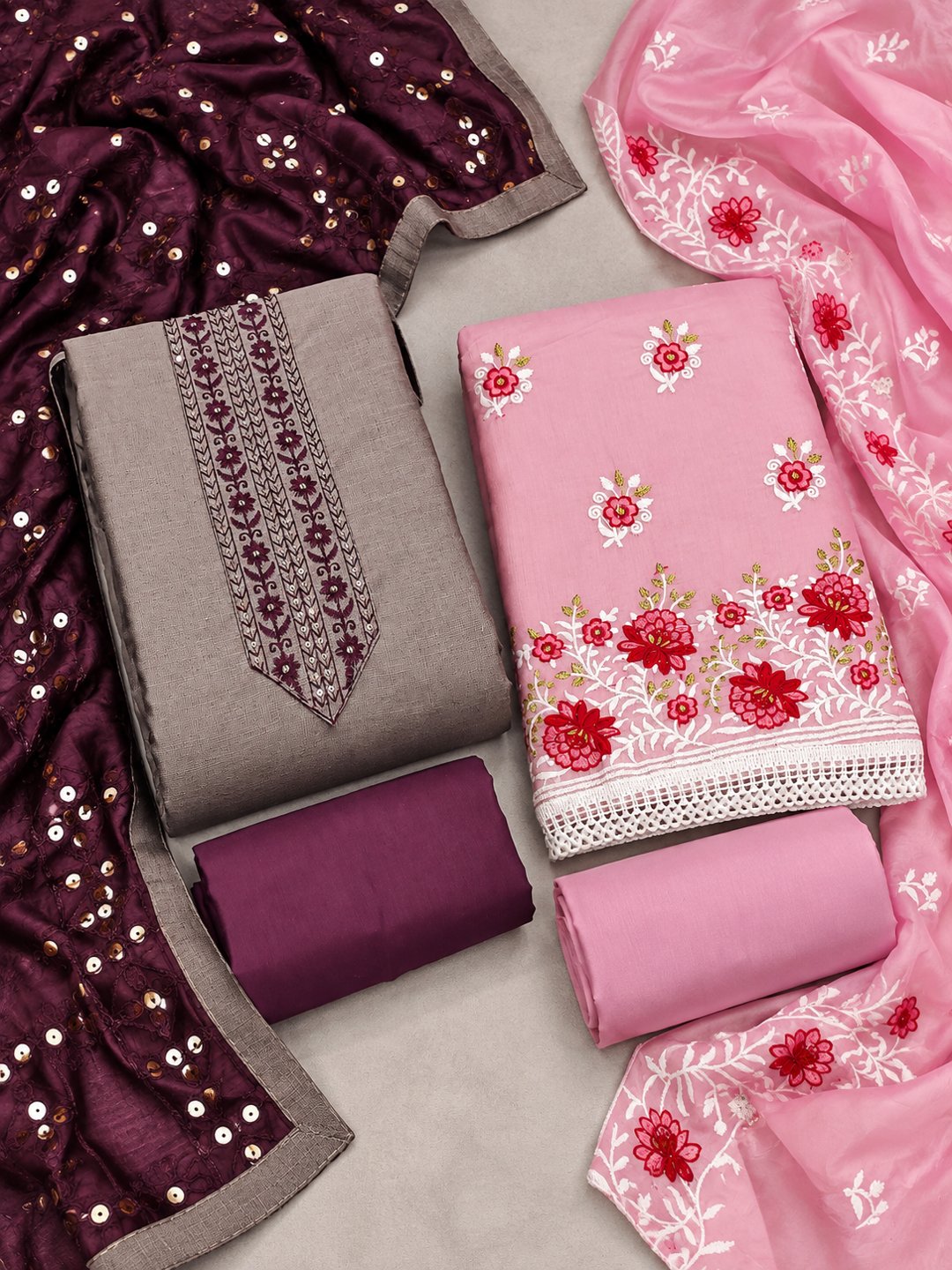 Peachmode Pastel Embroidery Duo - Unstitched Dress Materials (Pack of 2) — both products together in one studio