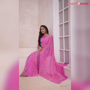 Magenta Bandhani Printed Chiffon Saree