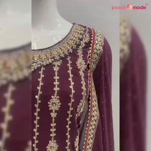 Maroon Sequins Embroidered Georgette Semi Stitched Sharara Suit