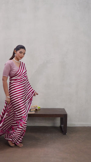 Wine Elegant Ajrakh Printed Modal Satin Saree Designed for Festive & Party Occasions