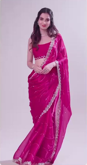 Pink Art Silk Saree Highlighted with Embroidery & Mirror Detailing