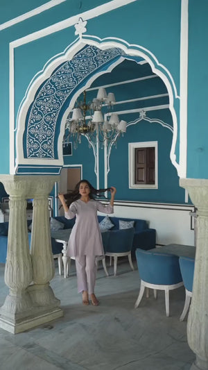 Lavender Dobby Work Pure Cotton Co-Ord Set