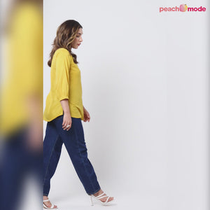 Mustard Solid Poly Chinon Straight Top