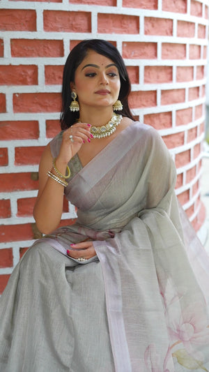 Beautiful Light live Tissue Handloom Saree with Detailed Digital Floral Embellishments