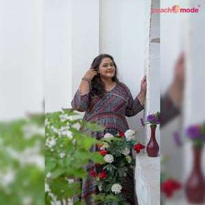 Blue Bandhani Printed Rayon Long Kurti