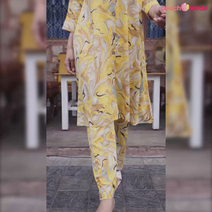 Yellow Foil Printed Rayon Co-Ord Set