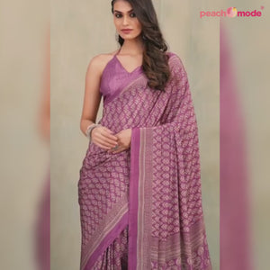 Purple Floral Printed Crepe Saree