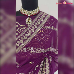 Purple Sequins Embroidered Georgette Saree