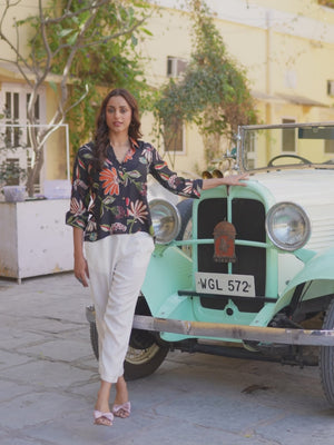 Black Floral Printed Muslin Top