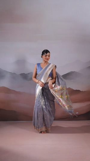 Blue Festive Tissue Saree Crafted with Artistic Zari Butti Weaving and a Featherlight Texture