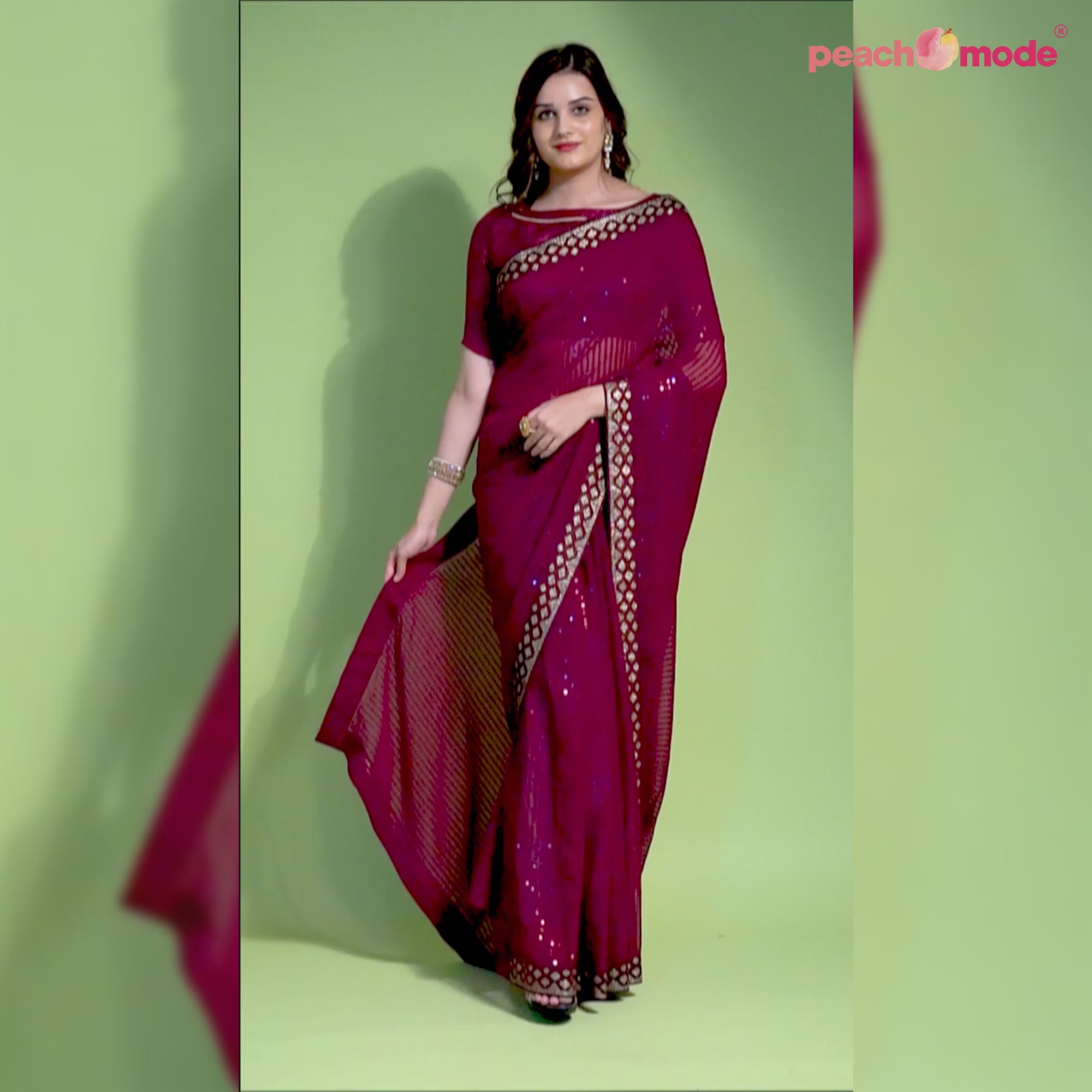 Wine Sequins Embroidered Georgette Saree