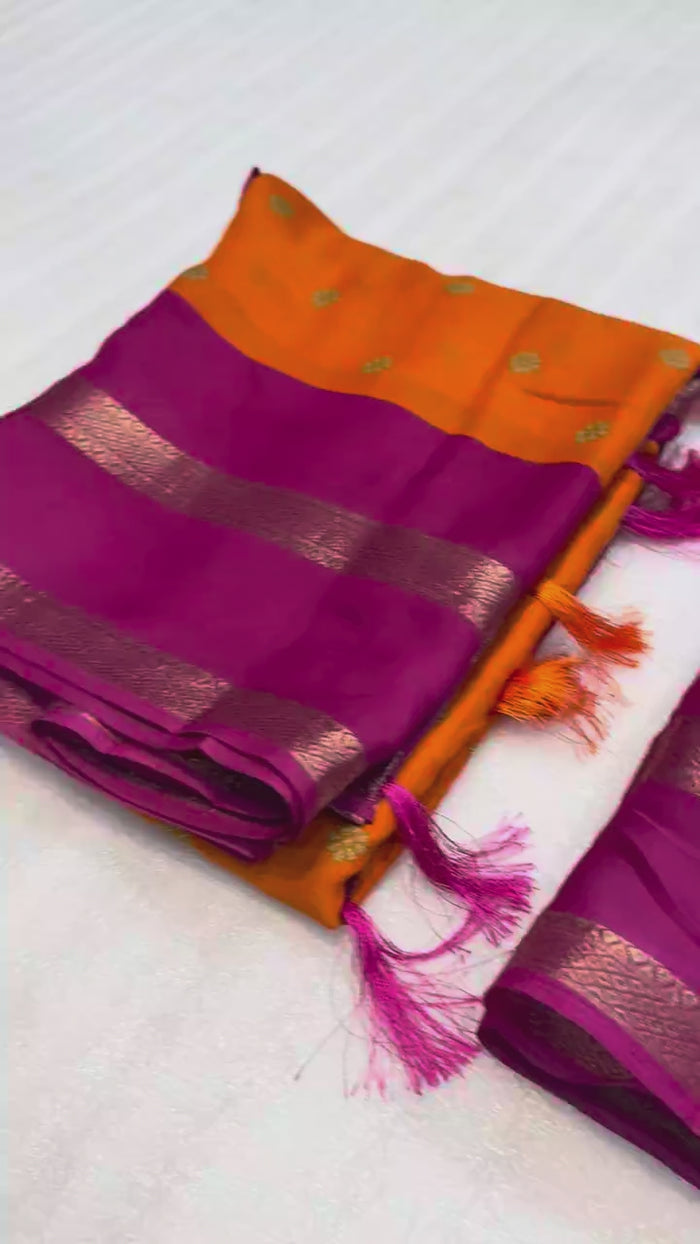 Peachmode Orange Soft Marshmallow Saree with Ikkat Print - Video