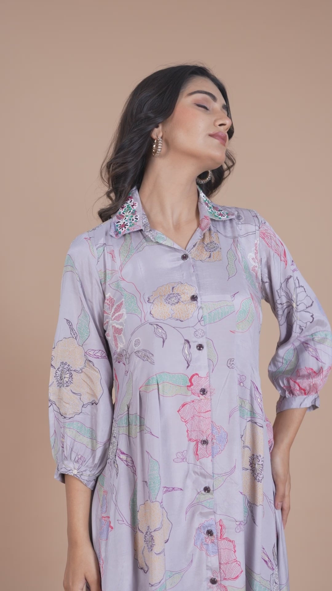 Light Purple Floral Printed Muslin A-Line Dress