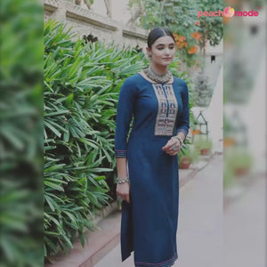 Blue Embroidered Viscose Kurti