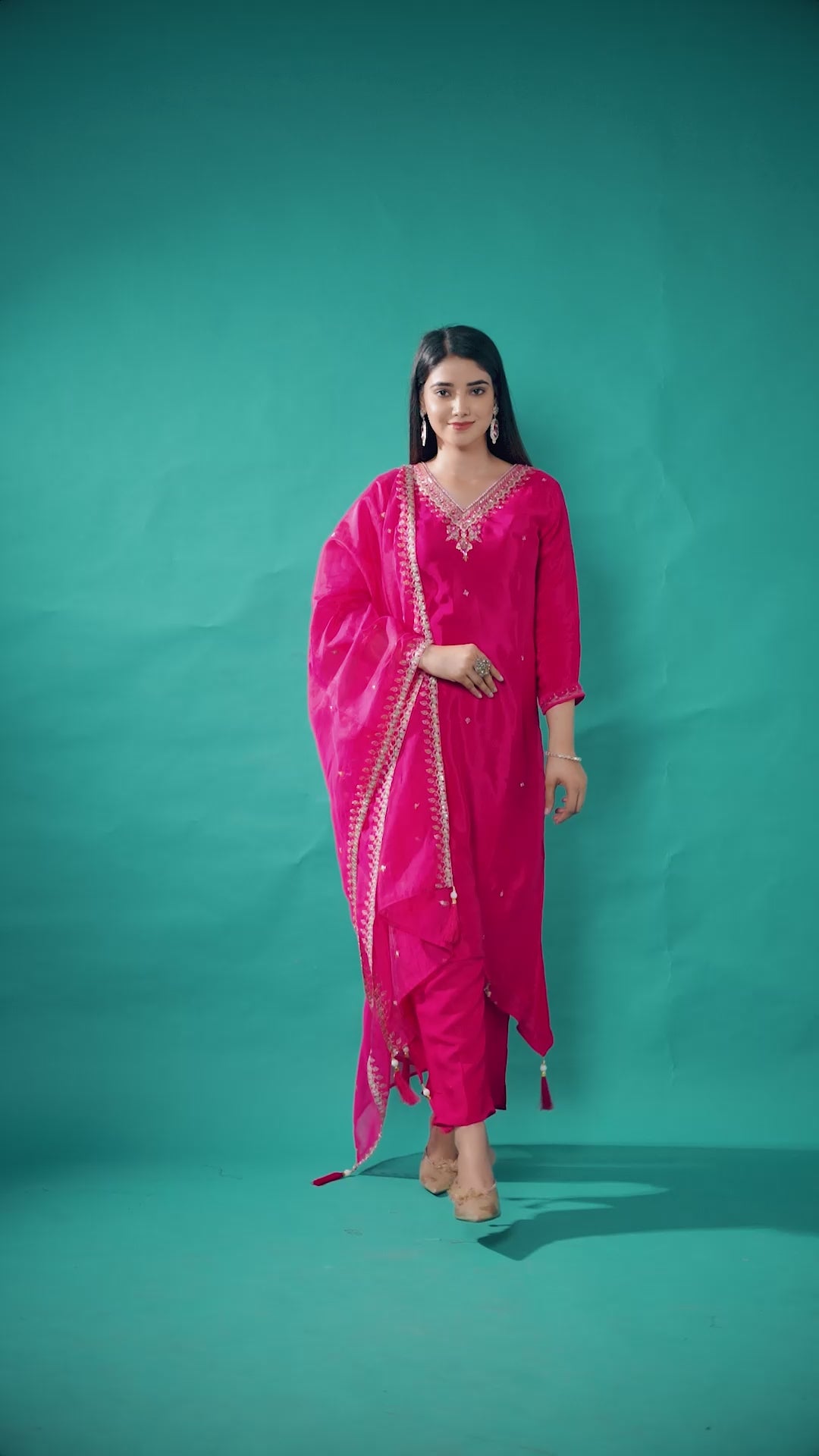 Rani Pink Sequins Embroidered Viscose Crepe Straight Salwar Suit