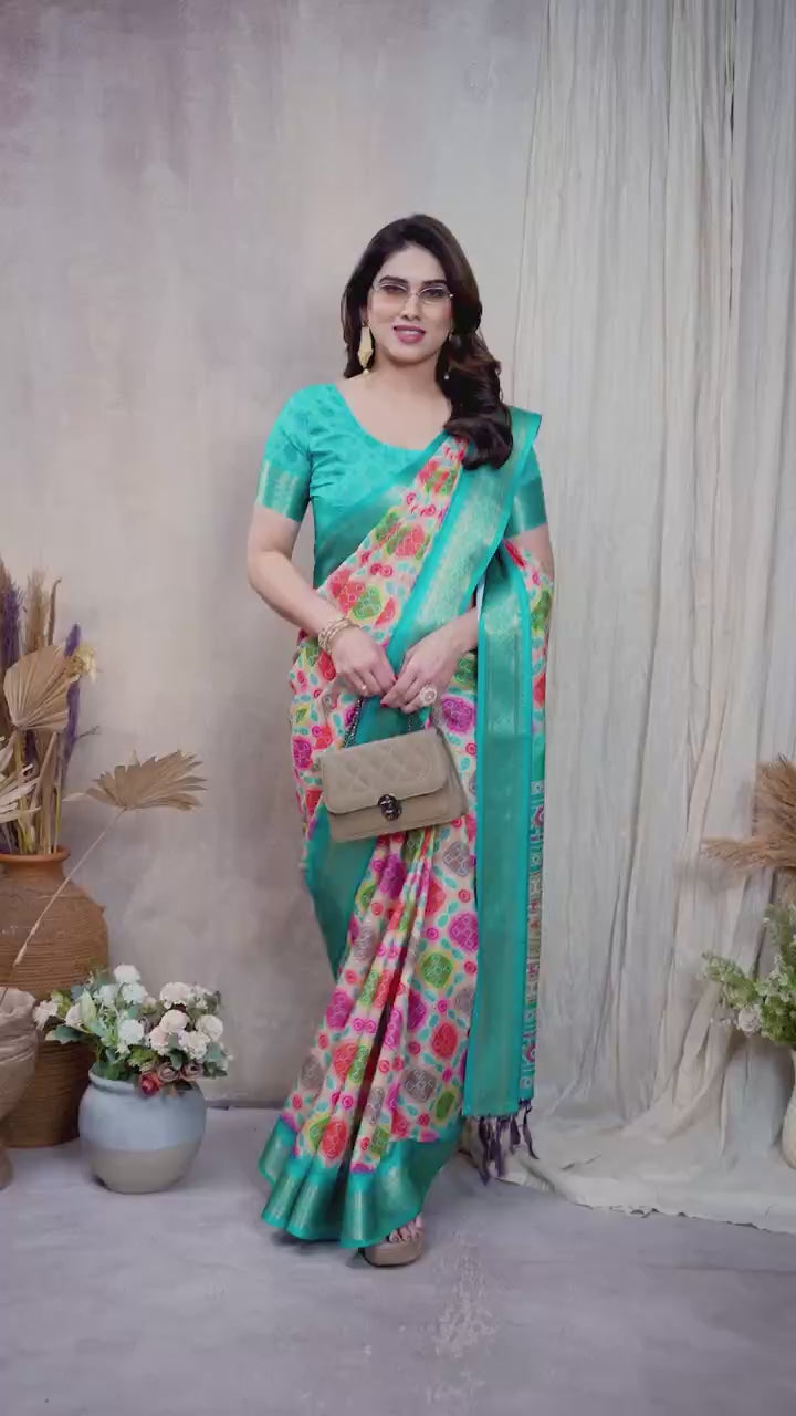 Peachmode Multicolor Cotton Silk Bandhej Print Saree with Zari Border - Video 3