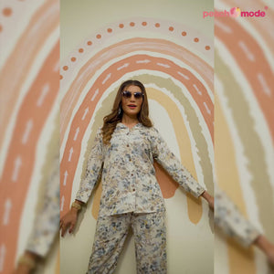 Light Grey Floral Printed Rayon Co Ord Set