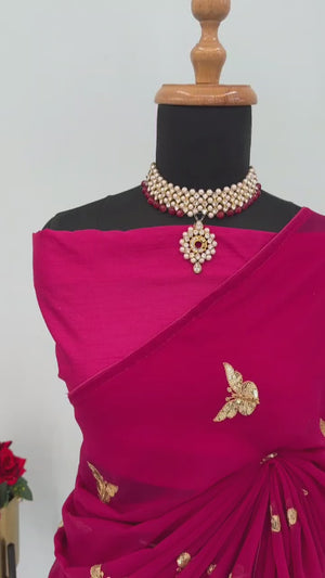 Pink Embroidered Georgette Saree With Shimmering Butterfly Sequin Work