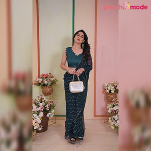 Teal Swarovski Work Embroidered Georgette Saree